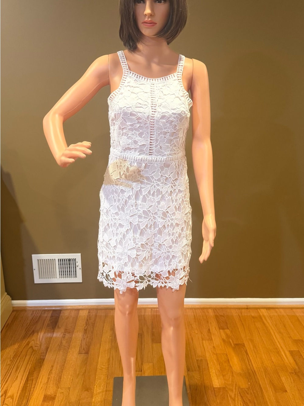 She + Sky White Lace Mini Dress with Crochet Detail